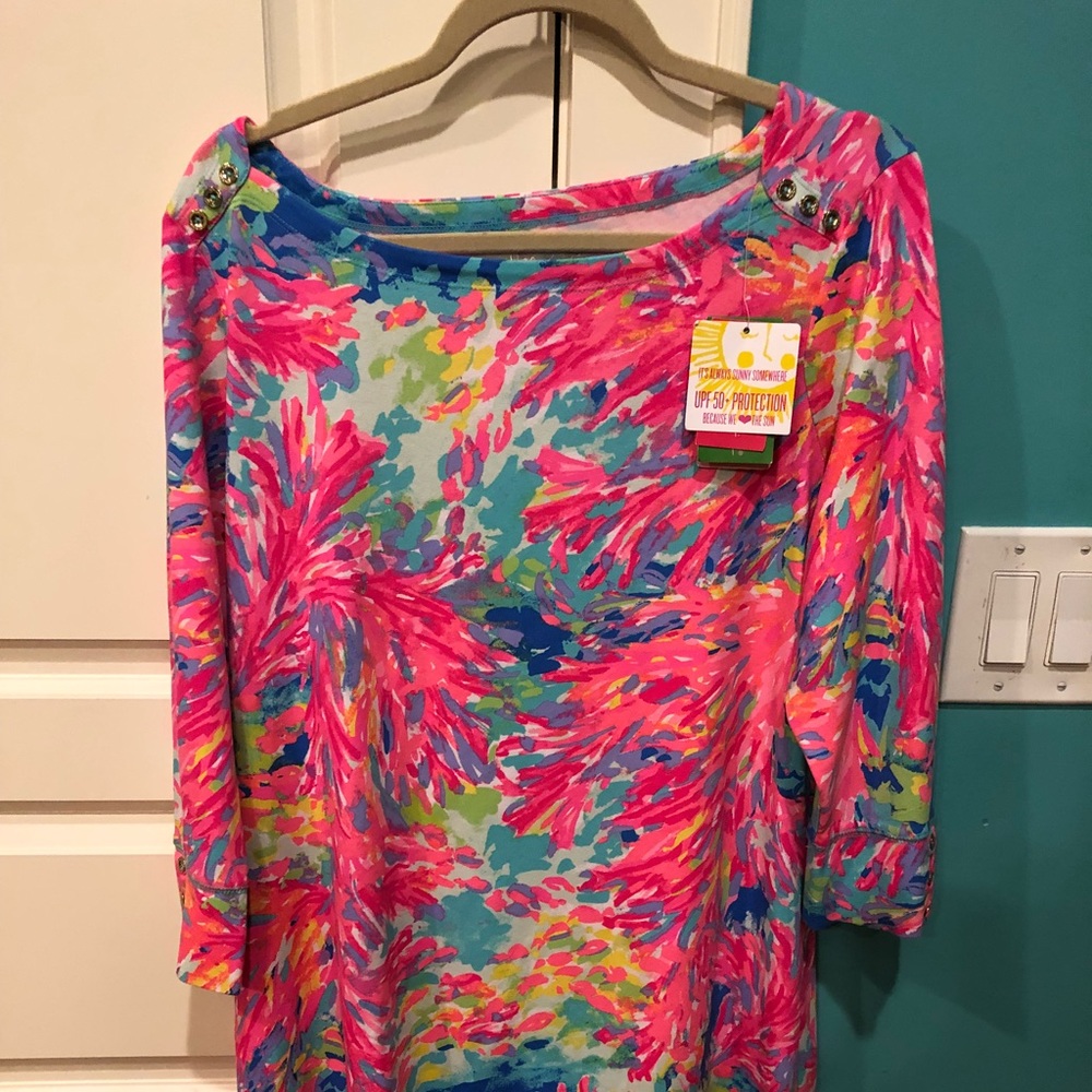Lilly multi-colored, long sleeve dress.